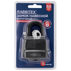 Замок навесной стальной 50 мм &laquo;Всепогодный&raquo; оцинкованный, прорезиненный, 3 ключа, RABBITEX (РАББИТЕКС), 671301