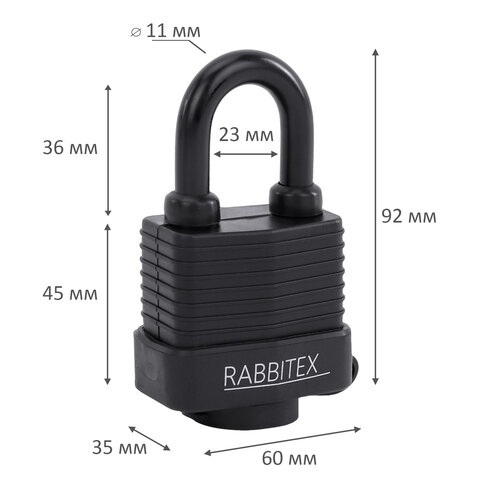 Замок навесной стальной 50мм "Всепогодный" оцинкованный, прорезиненный, 3 ключа, RABBITEX, 671301