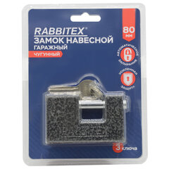 Замок навесной чугунный 80 мм &laquo;Гаражный&raquo; с полимерным покрытием, 3 ключа, RABBITEX (РАББИТЕКС), 671302