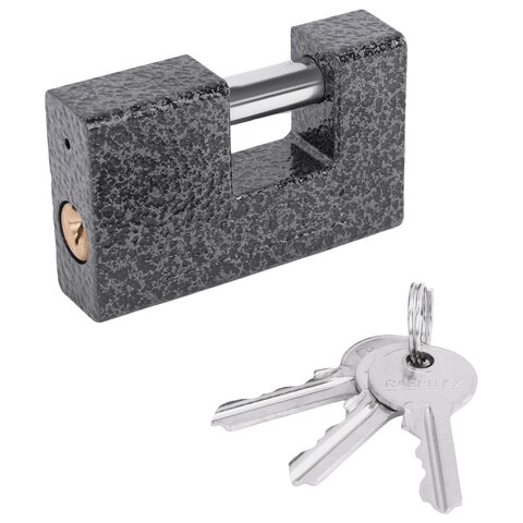 Замок навесной чугунный 80мм "Гаражный" с полимерным покрытием, 3 ключа, RABBITEX, 671302
