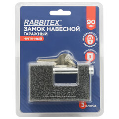 Замок навесной чугунный 90 мм &laquo;Гаражный&raquo; с полимерным покрытием, 3 ключа, RABBITEX (РАББИТЕКС), 671303