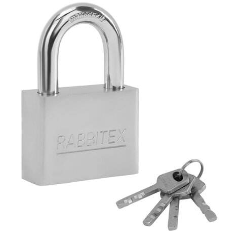 Замок навесной стальной 50мм "Никель", антикоррозионное покрытие, 4 ключа, RABBITEX, 671309