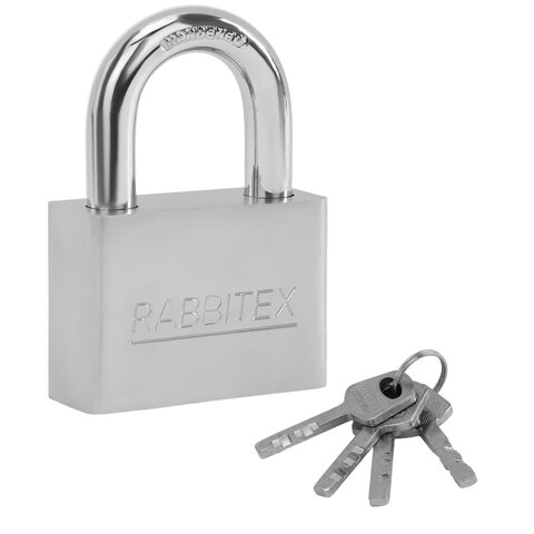 Замок навесной стальной 60мм "Никель", антикоррозионное покрытие, 4 ключа, RABBITEX, 671310