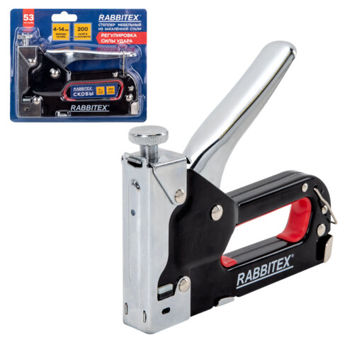 Степлер мебельный стальной регулируемый, тип скобы 53, высота скоб 4-14 мм, 200 скоб 8 мм в комплекте, RABBITEX (РАББИТЕКС), 671323 - фото 16