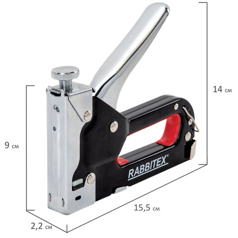 Степлер мебельный стальной регулируемый, тип 53, 4-14мм, +200 скоб, RABBITEX, 671323