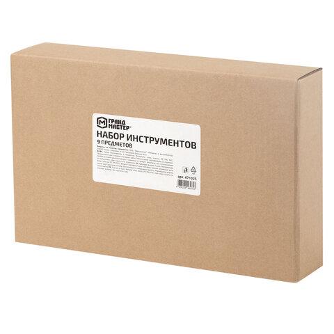 Набор инструментов столярно-слесарный, 9 предметов, пластиковый бокс, ГРАНДМАСТЕР, 671325