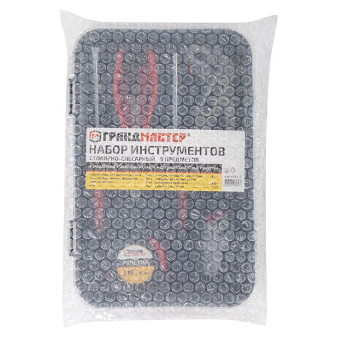 Набор инструментов столярно-слесарный, 9 предметов, пластиковый бокс, ГРАНДМАСТЕР, 671325