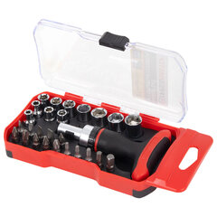 Набор бит и торцевых головок с трещоткой 1/<wbr/>4", 27 предметов, пластиковый бокс, ГРАНДМАСТЕР, 671327