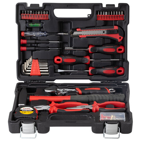 Набор инструментов столярно-слесарный, 84 предмета, пластиковый кейс, ГРАНДМАСТЕР, 671331