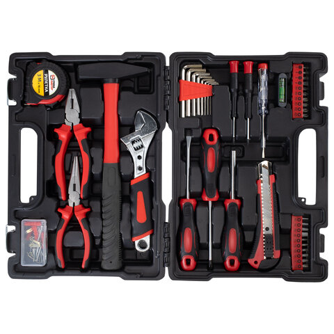 Набор инструментов столярно-слесарный, 84 предмета, пластиковый кейс, ГРАНДМАСТЕР, 671331