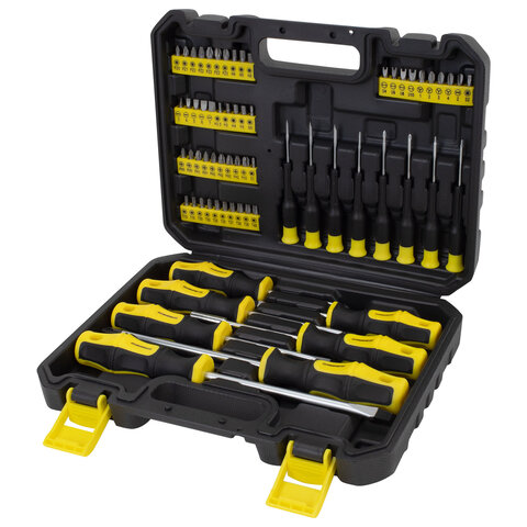 Набор отверток и бит, 65 предметов, двухкомпонентные рукоятки, пластиковый кейс, ГРАНДМАСТЕР, 671334