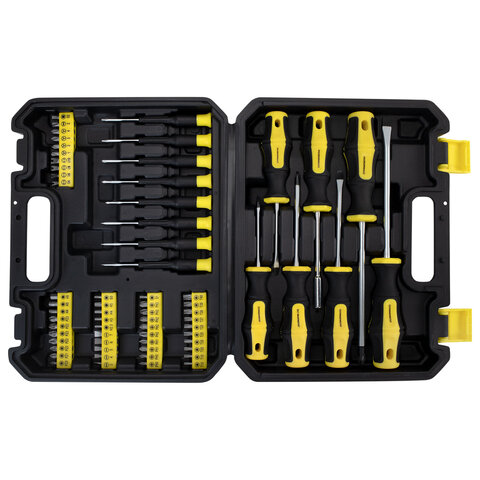 Набор отверток и бит, 65 предметов, двухкомпонентные рукоятки, пластиковый кейс, ГРАНДМАСТЕР, 671334 - фото 5