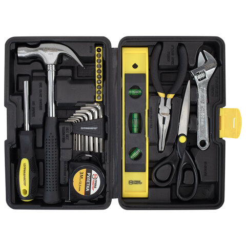 Набор инструментов столярно-слесарный, 25 предметов, пластиковый кейс, ГРАНДМАСТЕР, 671337