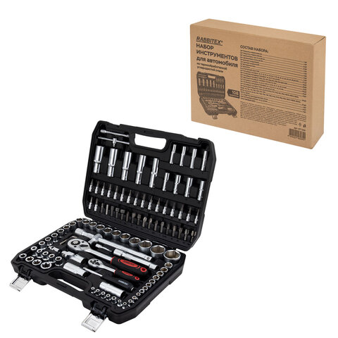 Набор инструментов для автомобиля, 108 предметов, пластиковый кейс, RABBITEX (РАББИТЕКС), 671339 - фото 14
