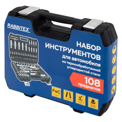 Набор инструментов для автомобиля, 108 предметов, пластиковый кейс, RABBITEX (РАББИТЕКС), 671339