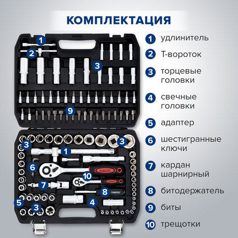 Набор инструментов для автомобиля, 108 предметов, пластиковый кейс, RABBITEX (РАББИТЕКС), 671339 - фото 18