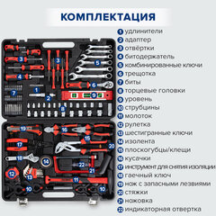 Набор инструментов универсальный, 159 предметов, пластиковый кейс, RABBITEX (РАББИТЕКС), 671340