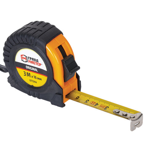 Рулетка измерительная 3,0мх16мм, обрезиненный корпус, ГРАНДМАСТЕР Original, 671344