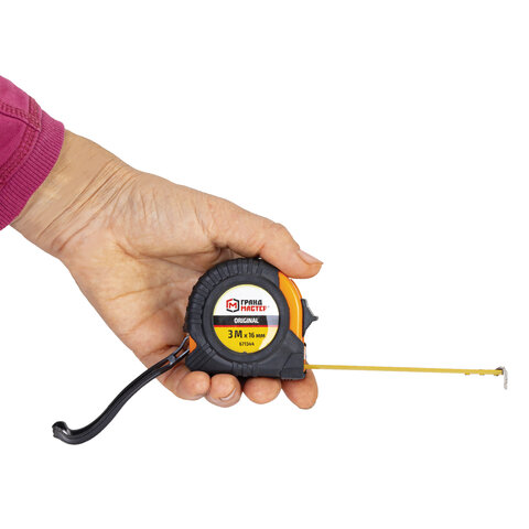 Рулетка измерительная 3,0мх16мм, обрезиненный корпус, ГРАНДМАСТЕР Original, 671344