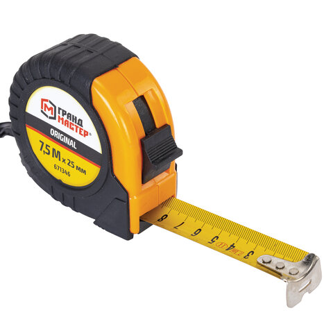 Рулетка измерительная 7,5мх25мм, обрезиненный корпус, ГРАНДМАСТЕР Original, 671346
