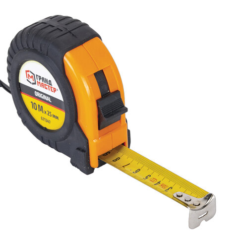 Рулетка измерительная 10мх25мм, обрезиненный корпус, ГРАНДМАСТЕР Original, 671347