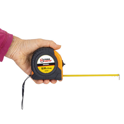 Рулетка измерительная 10мх25мм, обрезиненный корпус, ГРАНДМАСТЕР Original, 671347