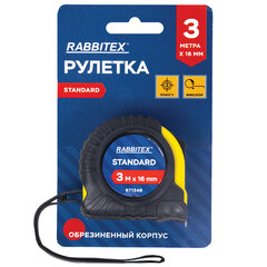 Рулетка измерительная 3 м х 16 мм, обрезиненный корпус, с фиксатором, RABBITEX (РАББИТЕКС) Standard, 671348