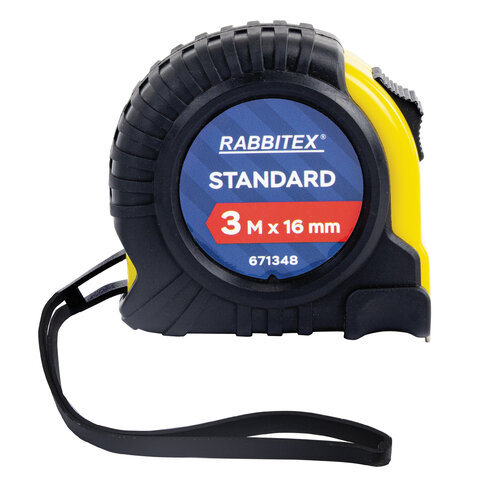 Рулетка измерительная 3,0мх16мм, RABBITEX Standard, обрезиненный корпус, 671348