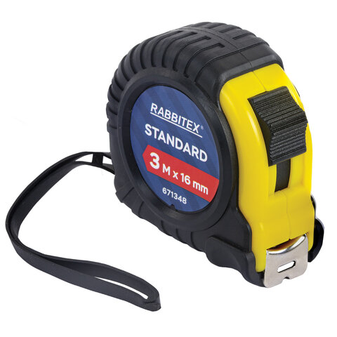 Рулетка измерительная 3,0мх16мм, RABBITEX Standard, обрезиненный корпус, 671348