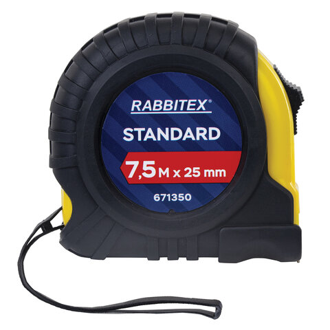 Рулетка измерительная 7,5мх25мм, RABBITEX Standard, обрезиненный корпус, 671350