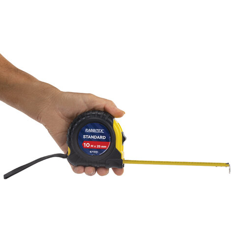Рулетка измерительная 10мх25мм, RABBITEX Standard, обрезиненный корпус, 671351