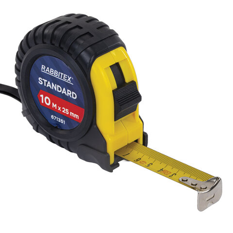 Рулетка измерительная 10мх25мм, RABBITEX Standard, обрезиненный корпус, 671351