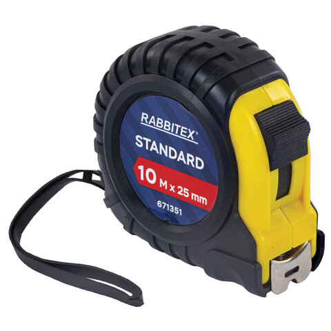 Рулетка измерительная 10мх25мм, RABBITEX Standard, обрезиненный корпус, 671351