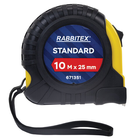 Рулетка измерительная 10мх25мм, RABBITEX Standard, обрезиненный корпус, 671351