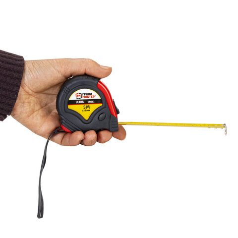 Рулетка измерительная 5,0мх19мм, обрезиненный корпус, 3 мех. фиксации, ГРАНДМАСТЕР Ultra, 671352