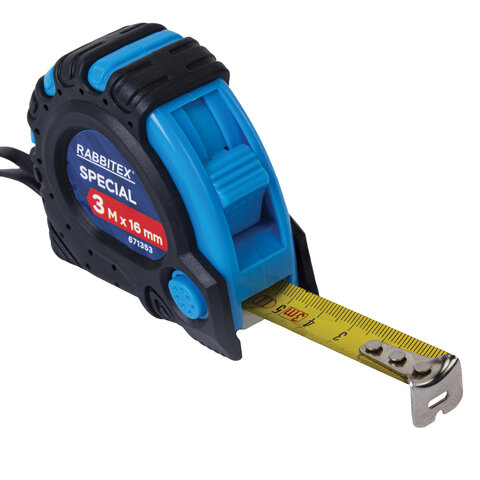 Рулетка измерительная 3,0мх16мм, RABBITEX Special, обрезиненный корпус, 3 механ. фиксации, 671353