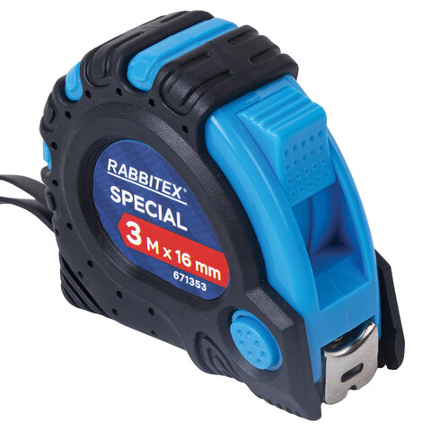 Рулетка измерительная 3,0мх16мм, RABBITEX Special, обрезиненный корпус, 3 механ. фиксации, 671353