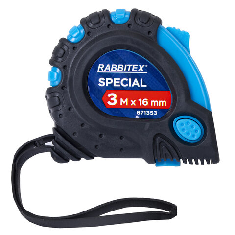 Рулетка измерительная 3,0мх16мм, RABBITEX Special, обрезиненный корпус, 3 механ. фиксации, 671353