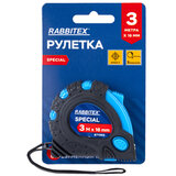 Рулетка измерительная 3 м х 16 мм, обрезиненный корпус, 3 фиксатора, RABBITEX (РАББИТЕКС) Special, 671353