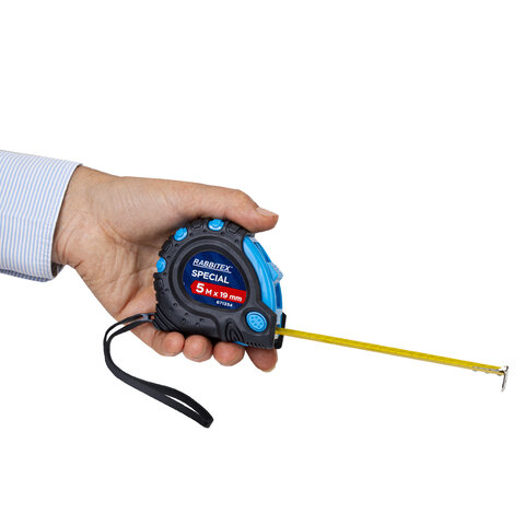 Рулетка измерительная 5,0мх19мм, RABBITEX Special, обрезиненный корпус, 3 механ. фиксации, 671354