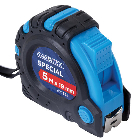 Рулетка измерительная 5,0мх19мм, RABBITEX Special, обрезиненный корпус, 3 механ. фиксации, 671354