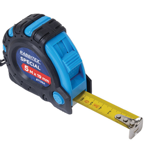 Рулетка измерительная 5,0мх19мм, RABBITEX Special, обрезиненный корпус, 3 механ. фиксации, 671354