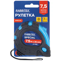 Рулетка измерительная 7,5 м х 25 мм, обрезиненный корпус, 3 фиксатора, RABBITEX (РАББИТЕКС) Special, 671355