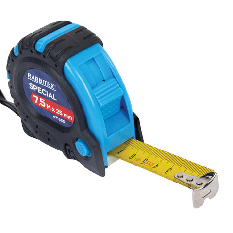 Рулетка измерительная 7,5мх25мм, RABBITEX Special, обрезиненный корпус, 3 механ. фиксации, 671355