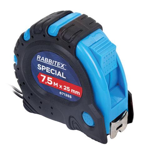 Рулетка измерительная 7,5мх25мм, RABBITEX Special, обрезиненный корпус, 3 механ. фиксации, 671355