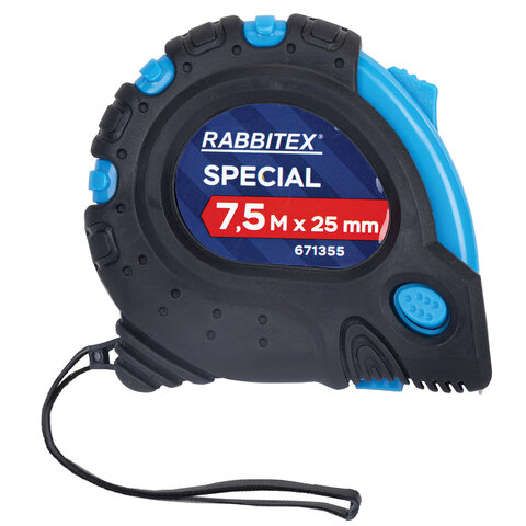 Рулетка измерительная 7,5мх25мм, RABBITEX Special, обрезиненный корпус, 3 механ. фиксации, 671355