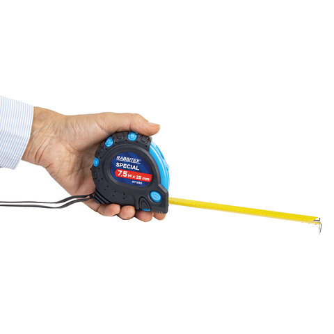 Рулетка измерительная 7,5мх25мм, RABBITEX Special, обрезиненный корпус, 3 механ. фиксации, 671355