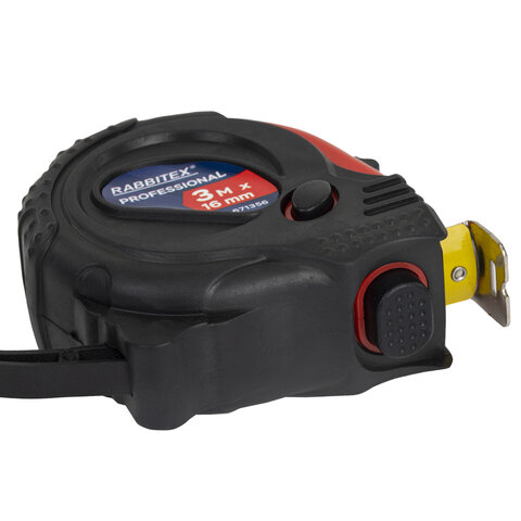 Рулетка измерительная 3,0мх16мм, RABBITEX Professional, обрезиненный корпус, 3 мех. фиксац, 671356