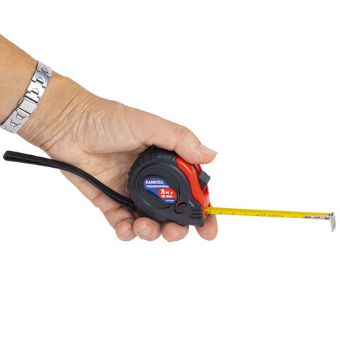 Рулетка измерительная 3,0мх16мм, RABBITEX Professional, обрезиненный корпус, 3 мех. фиксац, 671356