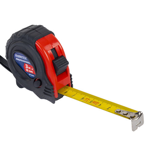 Рулетка измерительная 3,0мх16мм, RABBITEX Professional, обрезиненный корпус, 3 мех. фиксац, 671356